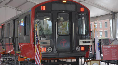 Massachusetts Gov. Baker unveils Red Line rail-car mock-up
